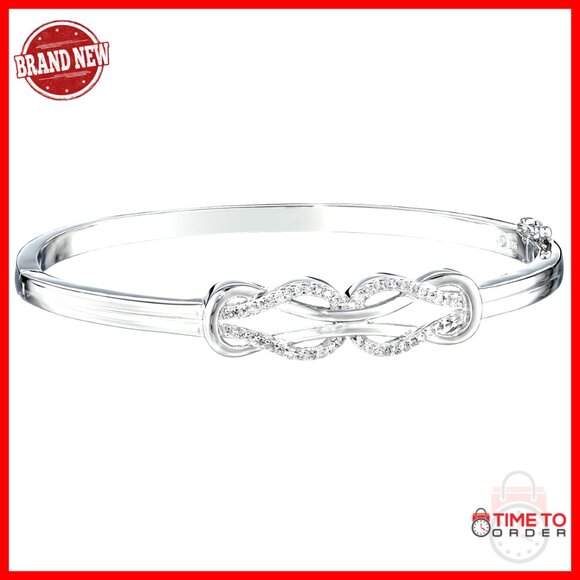 Sterling Silver Diamond Bangle Bracelet Elegant Minimal Chic Infinity Knot